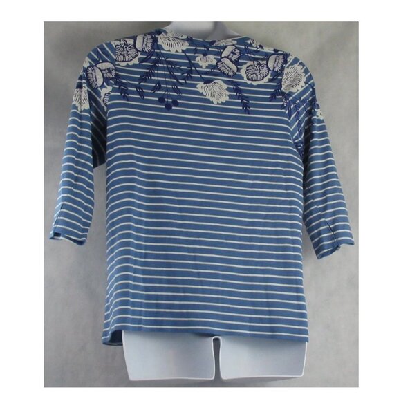 Style & Co Women's Plus Size 3/4 Sleeve Knit Top, Blue Striped Floral, 1X - Picture 2 of 6